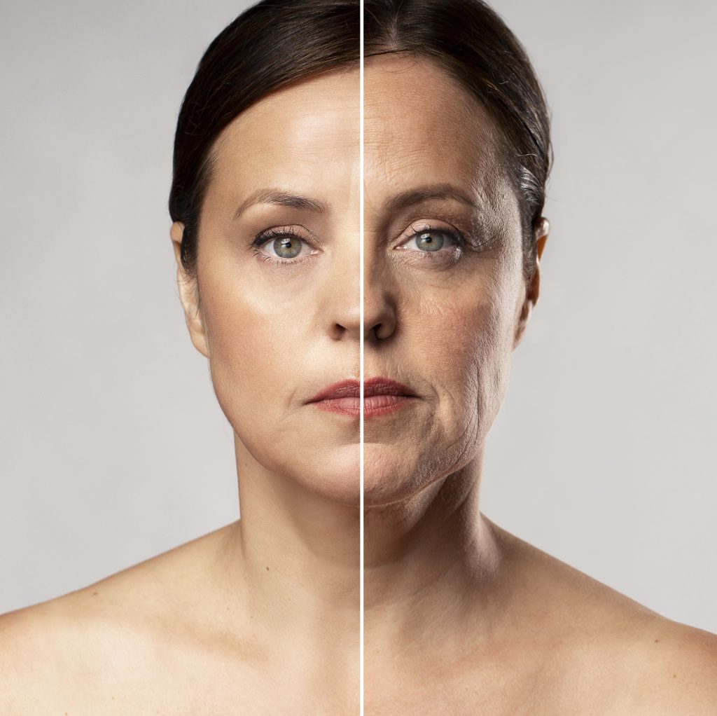 Before and after of a mature woman retouched