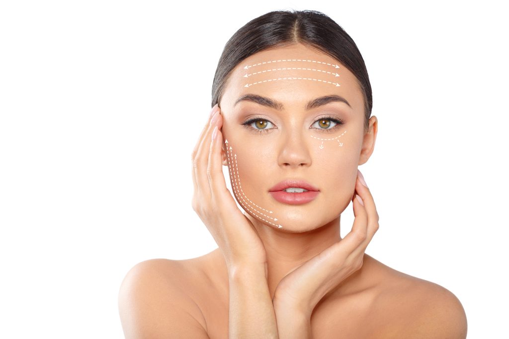 woman with dotted lines on face in different directions